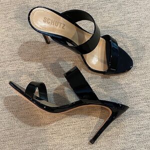 SCHUTZ Black Patent Strappy Heels